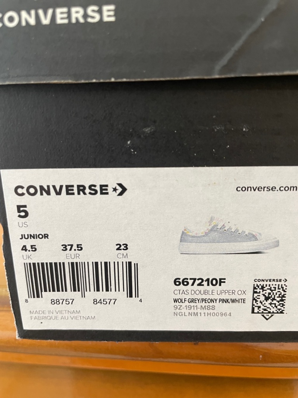 Converse Kids Double Upper Ox in Wolf Grey, Peony Pink & White